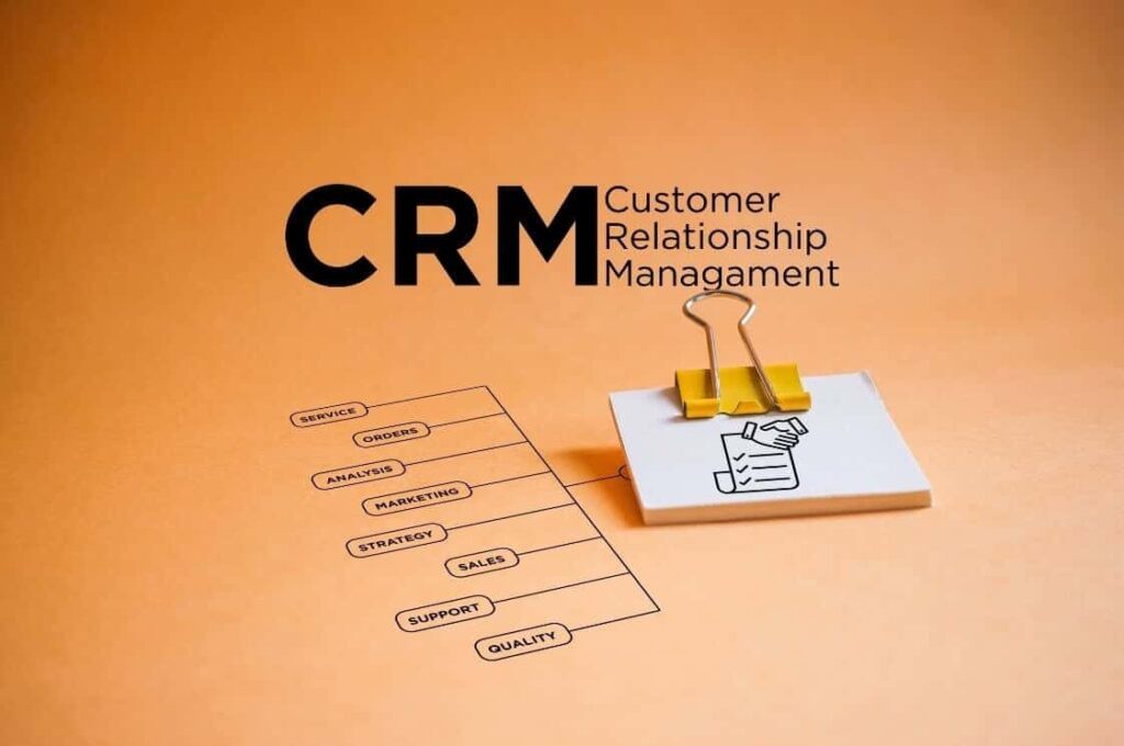 An abstract graphic showing useful features of the CRM system