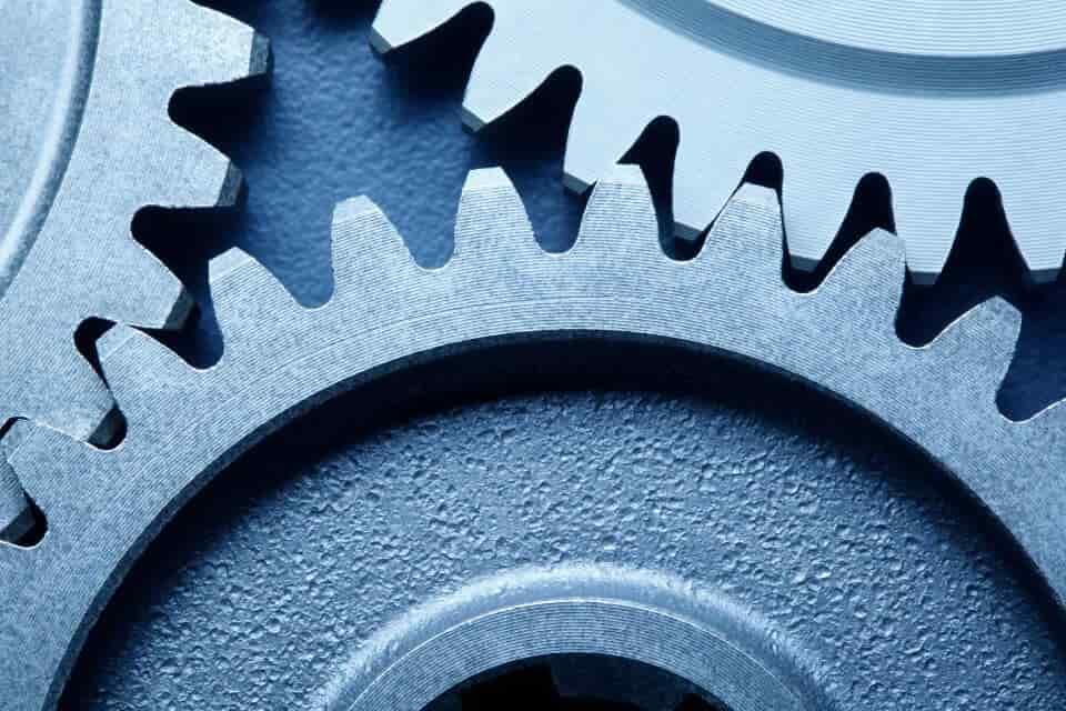 Three cogwheels symbolizing the integration of tools to manage multiple sales channels in the machinery industry