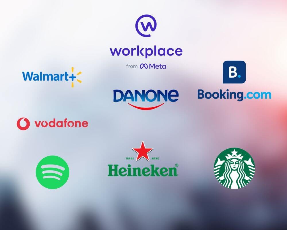Graphic showing logos of companies using Workplace from Meta
