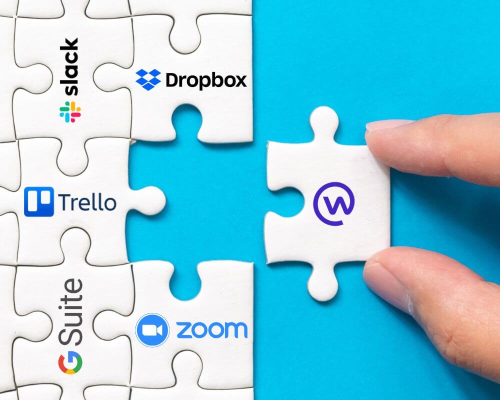 Puzzle of business software icons that Workplace from Meta integrates with
